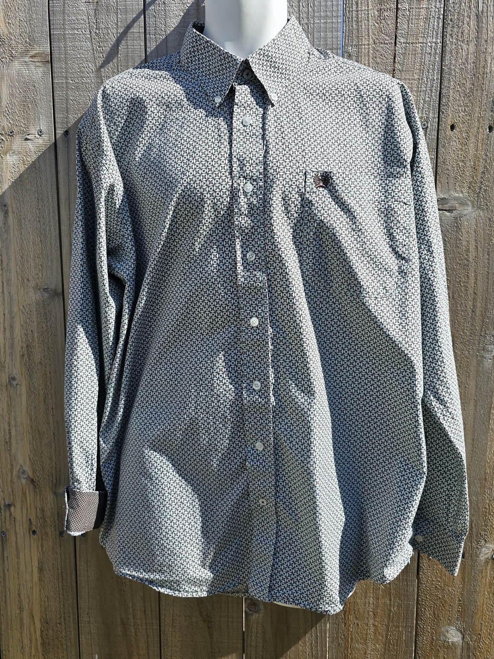 Cinch Shirt Mens Large Blue  Brown Pattern Button Down Long Sleeve Western